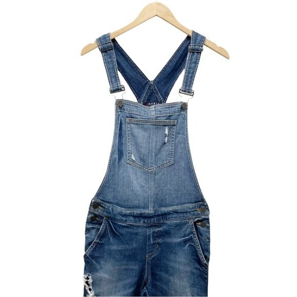 Vintage Guess Jeans Distressed Denim Overalls Medium Wash Straight Leg Size 26 2 - Picture 5 of 16